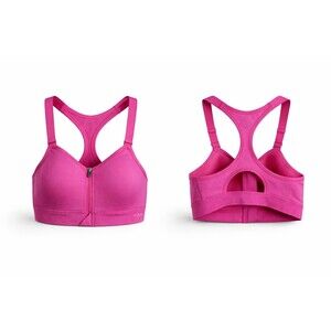 Pink Seamless Air High Impact Sports Bra Small Zip Front